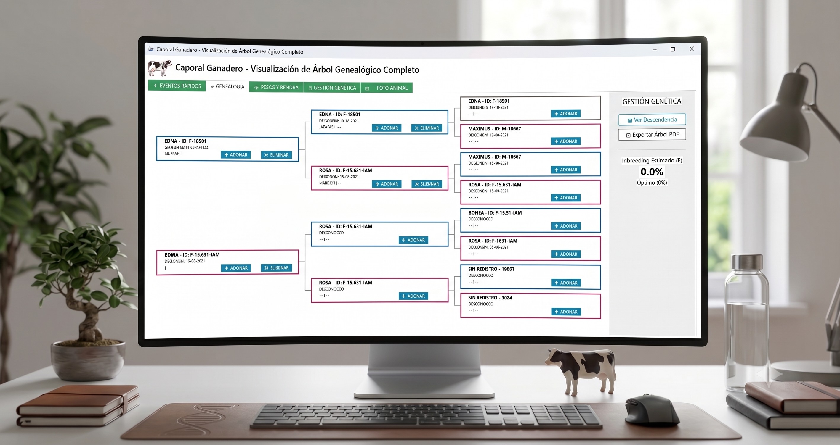 Caporal SG — Árbol genealógico en software ganadero